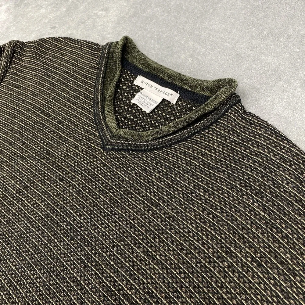 Vintage Knightsbridge Sweater Mens Size M Brown Chenille Roll V Neck 90s Grandpa
